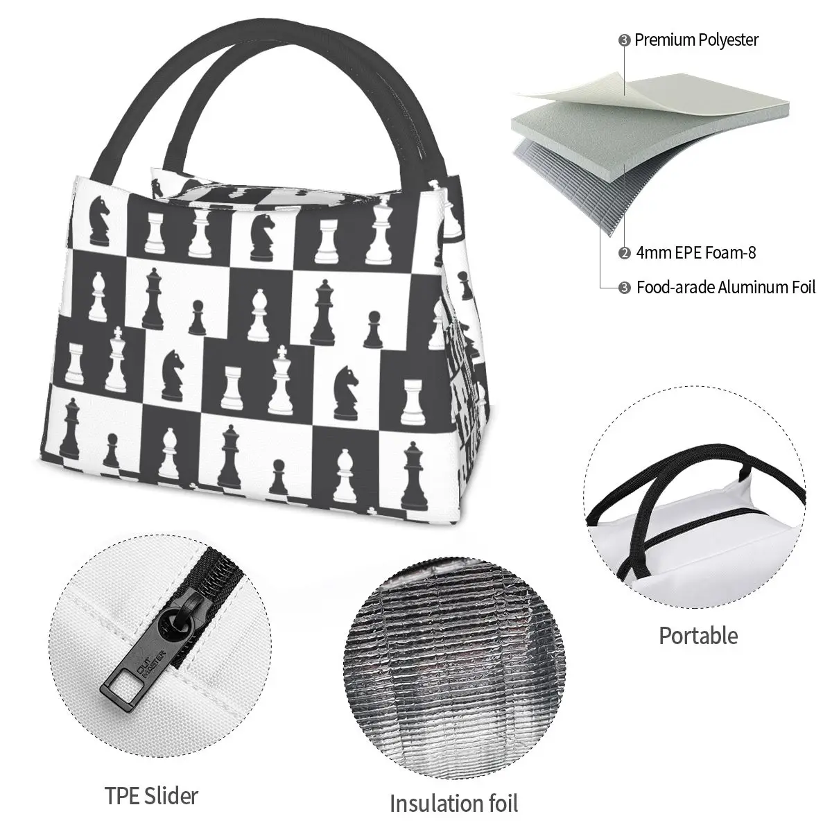 Chess Pieces On Board Insulated Lunch Bag for Women Picnic Storage Food Boxes Portable Container Cooler Thermal Lunch Box Tote