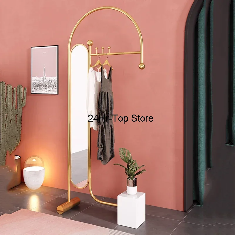 

Nordic Minimalist Metal Clothes Rack Wall Mount Rolling Storage Floor Clothes Rack Mirror Perchero Pared Home Eccessoriesk