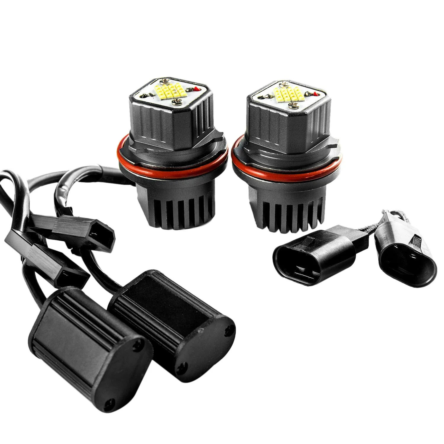 ไฟหน้า LED วงแหวนฮาโลเจนดวงตานางฟ้าสีขาว2ชิ้น80W 6000K สำหรับ-BMW 1 5 7ซีรีส์ X3 X5 E39 E60 E66 E87