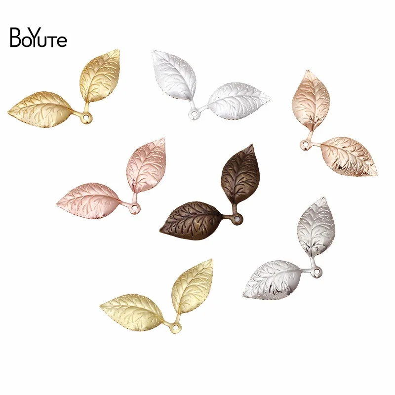 BoYuTe (100 Pieces/Lot) Metal Brass Stamping Plate 13*32MM Leaf Charm Materials DIY Jewelry Accessories Wholesale