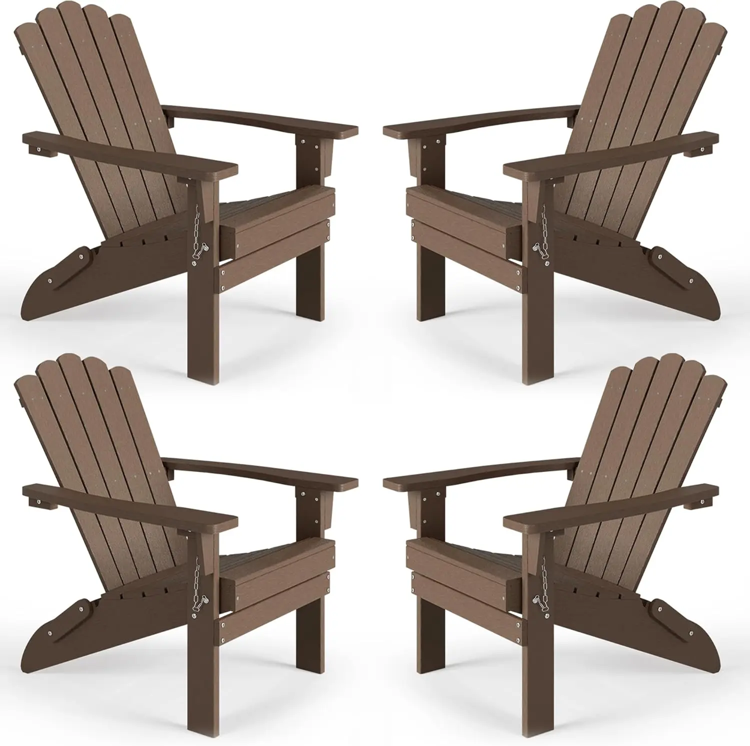 Adirondack Chair Set of 4, HDPE Folding Adirondack Chairs, Wide Armrest and High   Garden Patio Backyard Porch, Brown