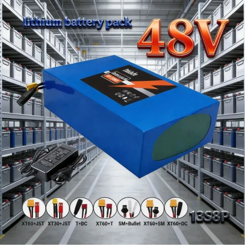 Neuer 18650 Lithium-Akku 13S8P 48V 100000mAh 100Ah mit großer Kapazität, geeignet für 250-1500W, integriertes BMS + 54,6V2A Ladegerät EU/US