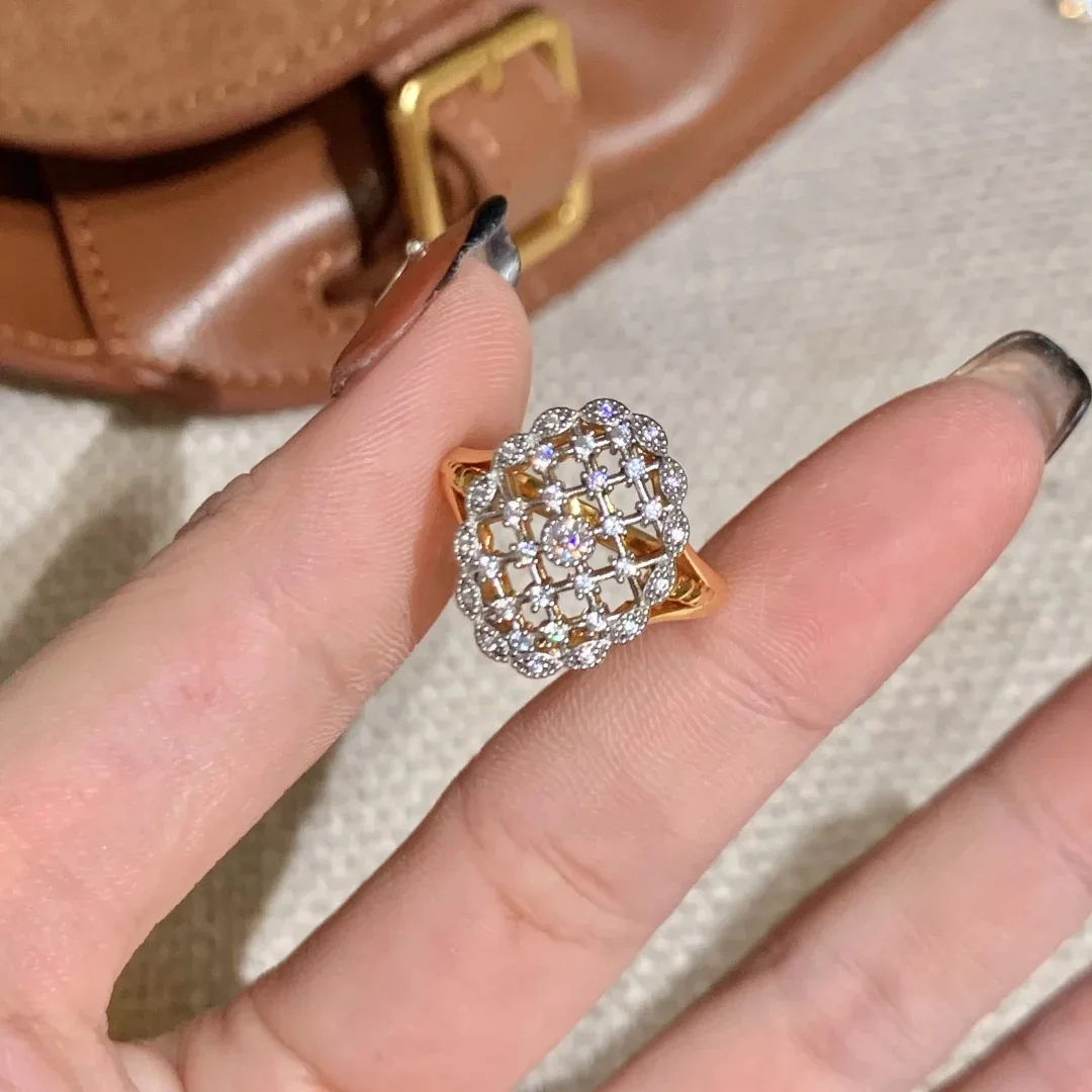 Original Unique Women Rings with Sparkling Cubic Zirconia Hollow Lace Trim Design Wedding Anniversary Rings Girls Daily Jewelry