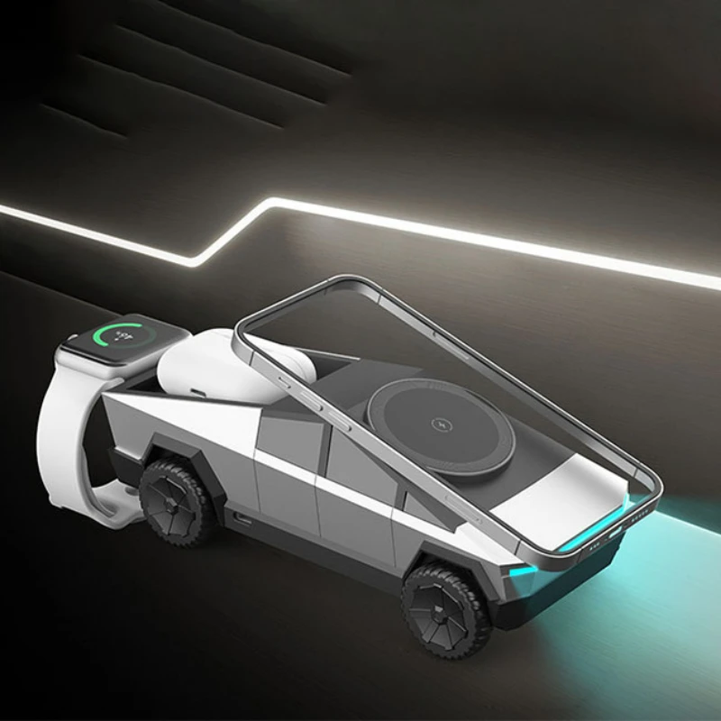 

Станция быстрой беспроводной зарядки 3-в-1 для Iphone 16/15/14 Pro Max, Apple Watch, Airpods с окружающей подсветкой и настольной подставкой ​