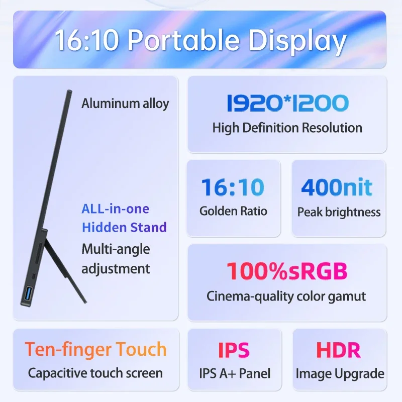 14/16 Inch 1200p Touch Screen Portable Monitor 1920*1200P 16:10 100%sRGB USB-C  Gaming Display For PC Phone Laptop XBOX PS4 PS5