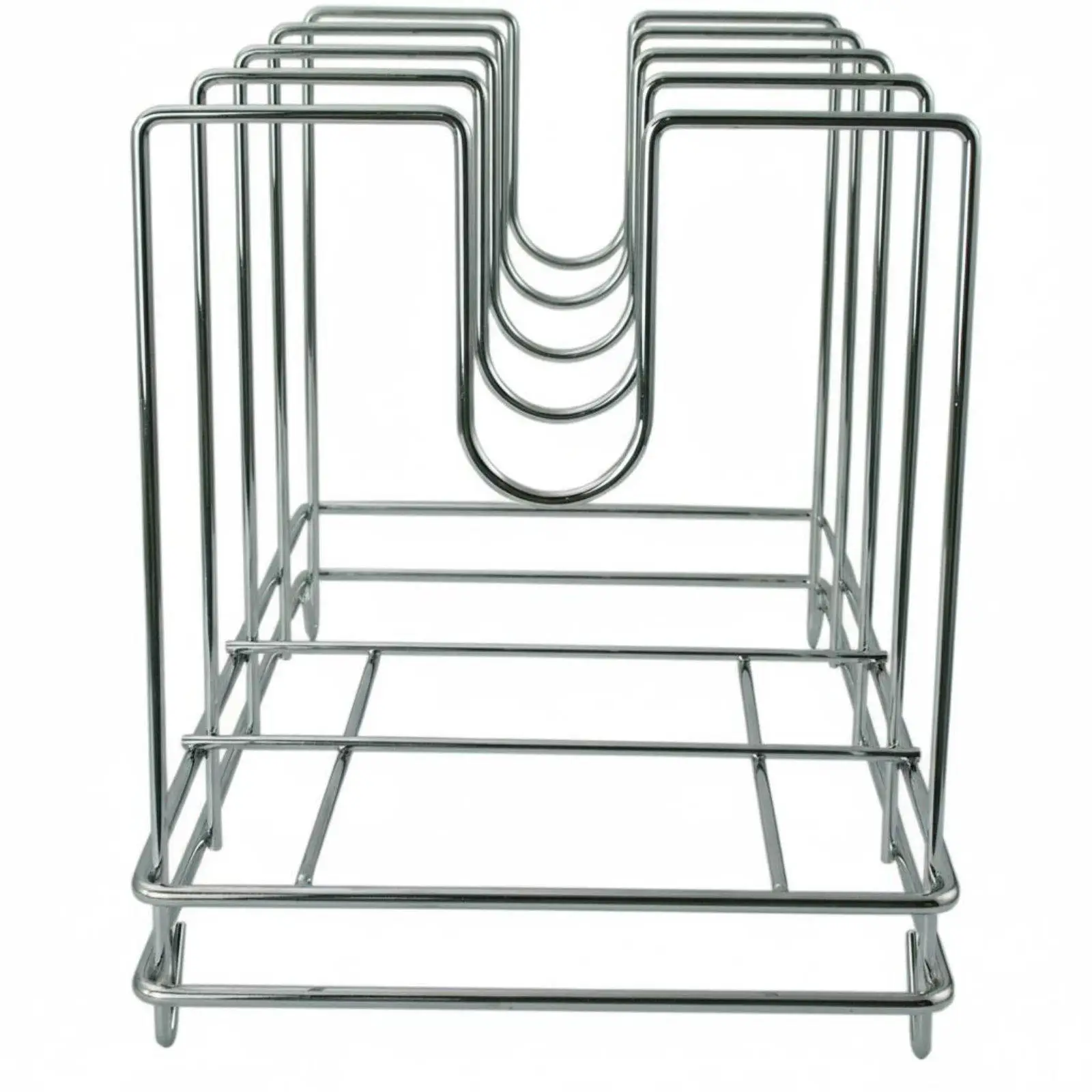 Sturdy Kitchen Storage Rack for Pan Organizer with Chrome Iron Frame and V Shape Base for Cabinet Shelf Use