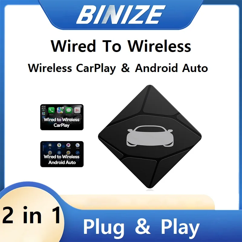 Binize Wireless CarPlay Adapter 2 in 1 Wireless CarPlay Android Auto Wireless Adapter Wired To Wireless For Mazda Toyota Volvo