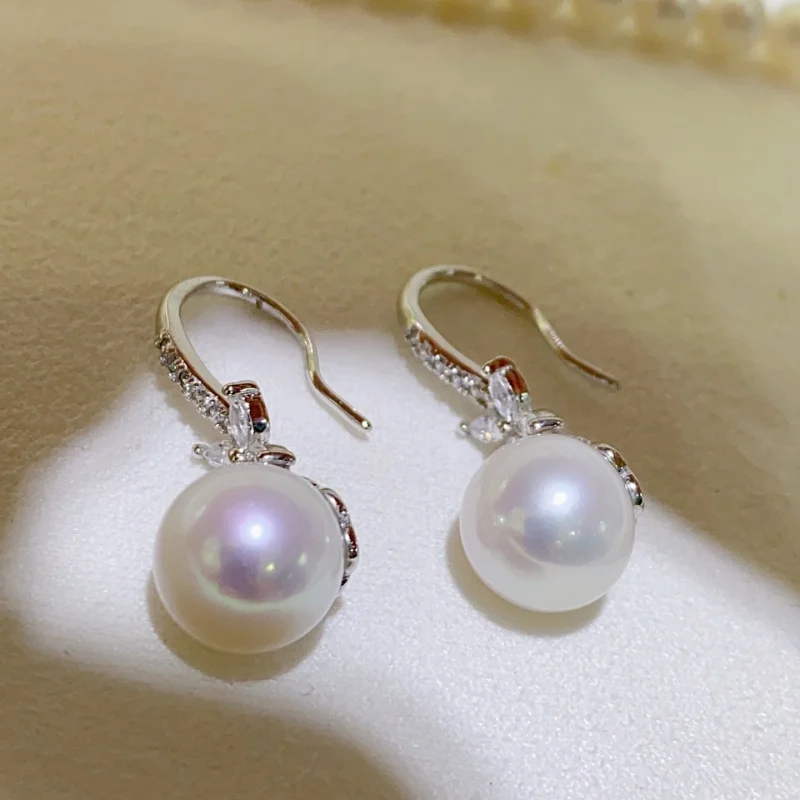 

SGARIT 925 Sterling Silver Simple Stylish Natural Pearl Earrings Silver Women's Flower Style French Princess Jewelry