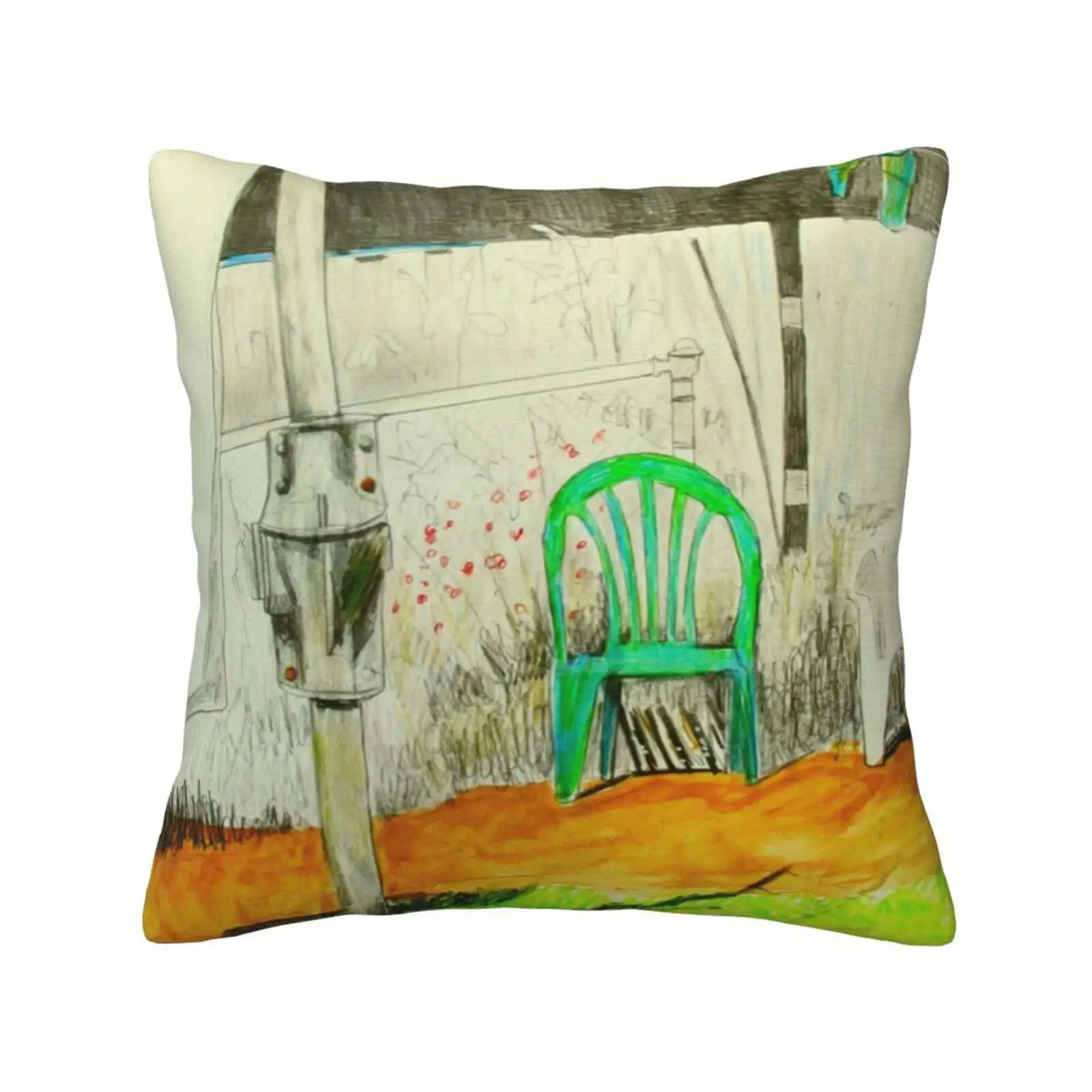 Wash Day With Green And White Plastic Chairs Throw Cushion Pillow Cover Donna Malone White Chair Plastic Chair Wash Day Manning