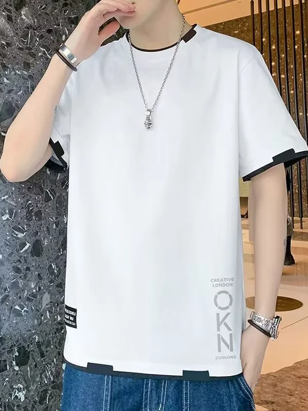 

Ice Silk Cotton Men's Faionable f Sve T-irt Breathable Summer New Arrival Printed round Ne ort Sve Top