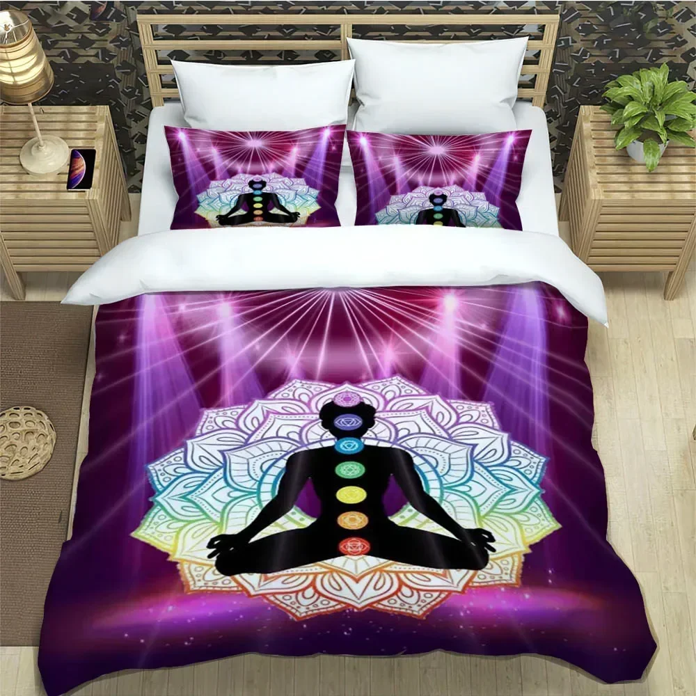 

Single-Sided Chakra Printed Bedding Set, Comfortable Bedspreads, Comforter Duvet, King and Queen Size, Gift, 3Pcs