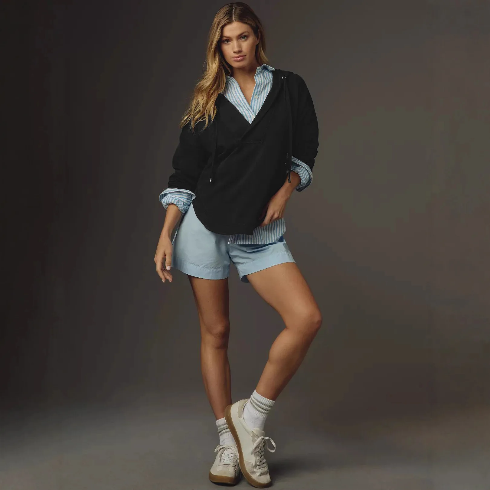 Herfst Winter V-Ne Hoodie Kleur Blo Dames Los Casual Lang Sve Trendy Top Katoen Wolmix Stof Normaal Dun