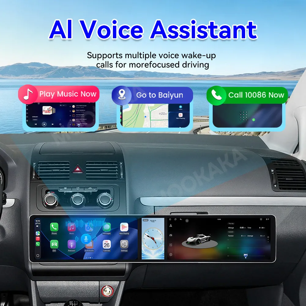 Android 15 Dual 12.3 Inch Triple Screen For Volkswagen Touran 2004-2015 Auto Stereo Radio Car Multimedia Player GPS CarPlay DSP