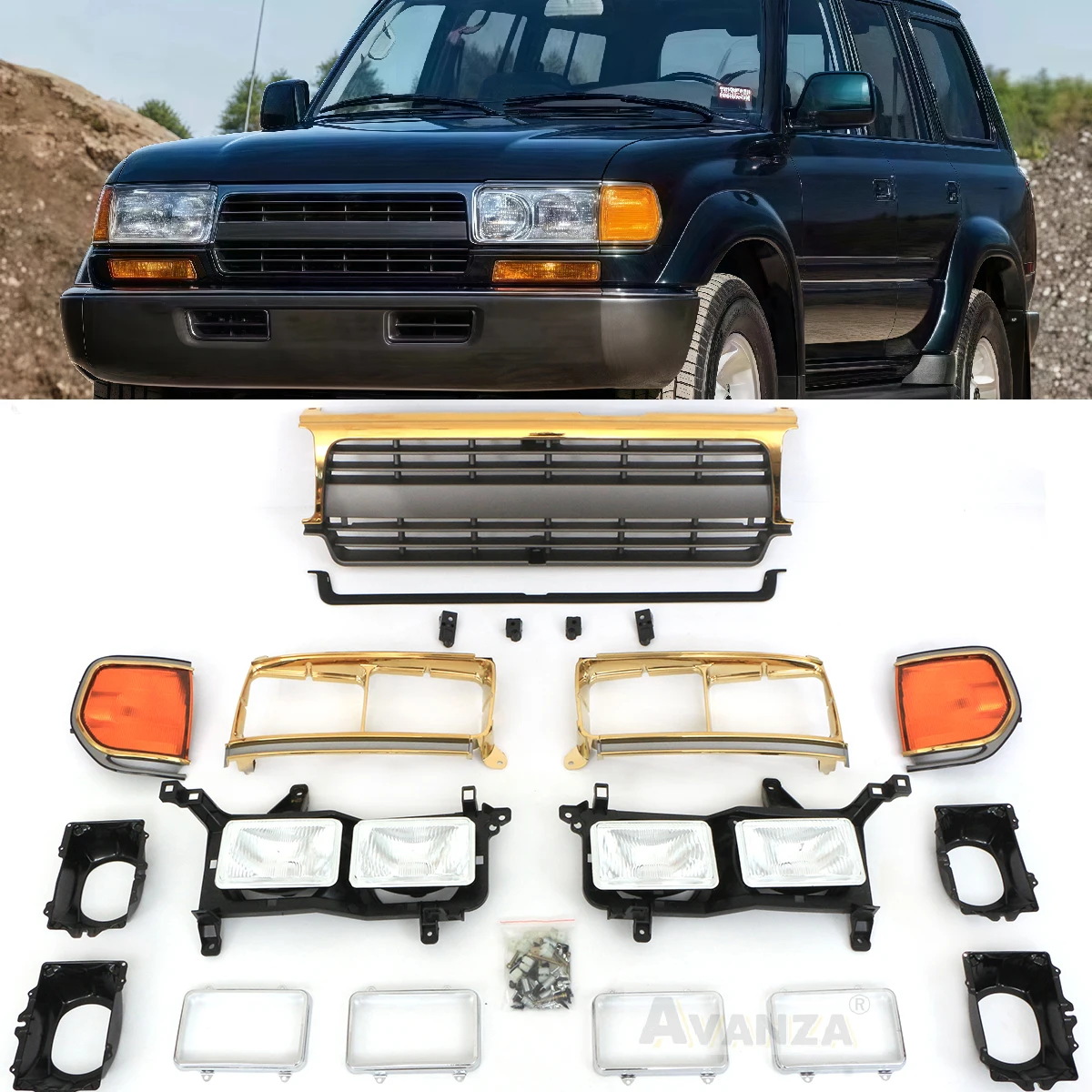

Front headlights and light frame modification turn signal for 1990-1997 TOYOTA LAND CRUSIER LC80 FJ80 Grille