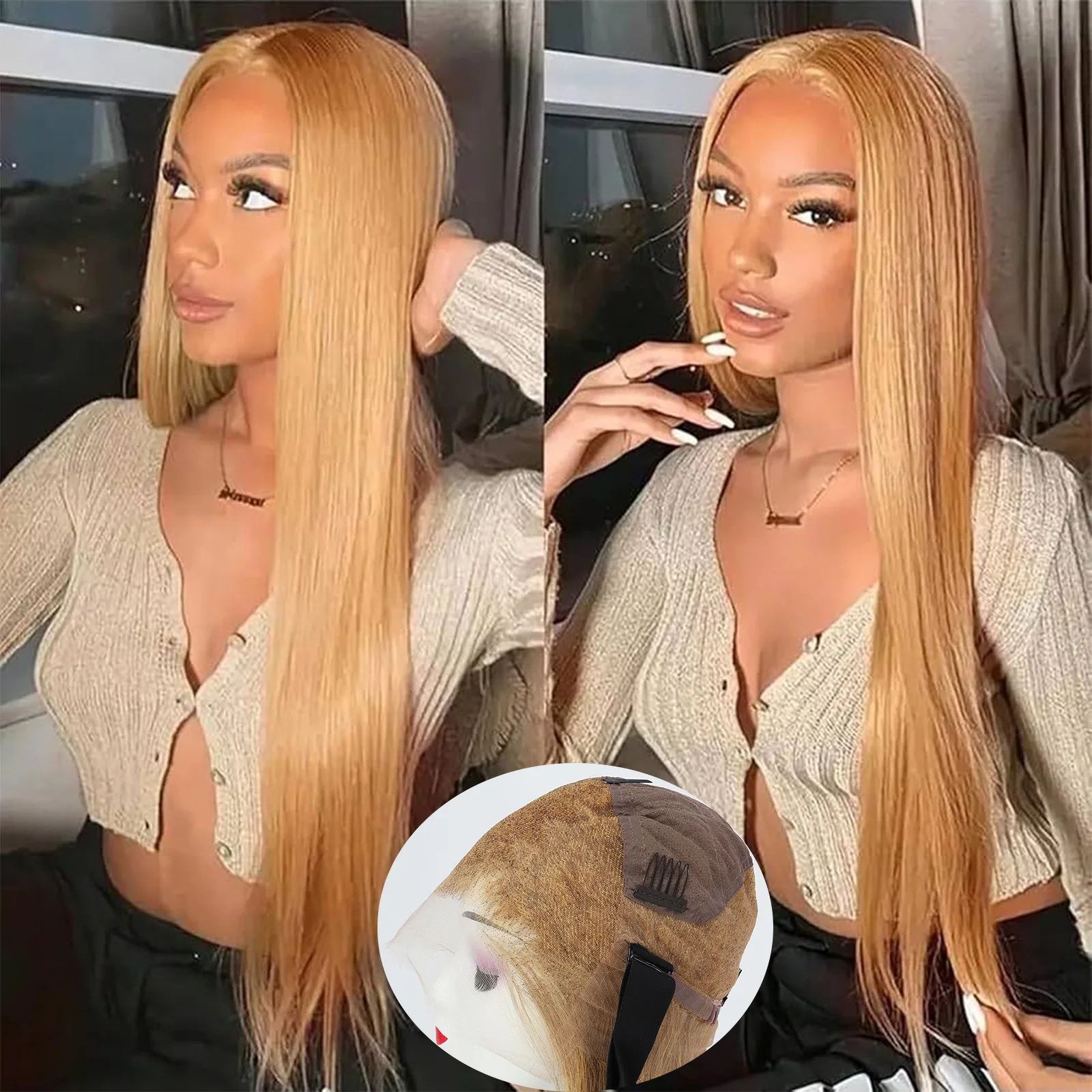 

Парик из натуральных волос с полной HD-кружевной основой # 27 париков с прозрачным кружевным верхом цвета медового блонда, прямые бразильские парики с прозрачным кружевом для женщин