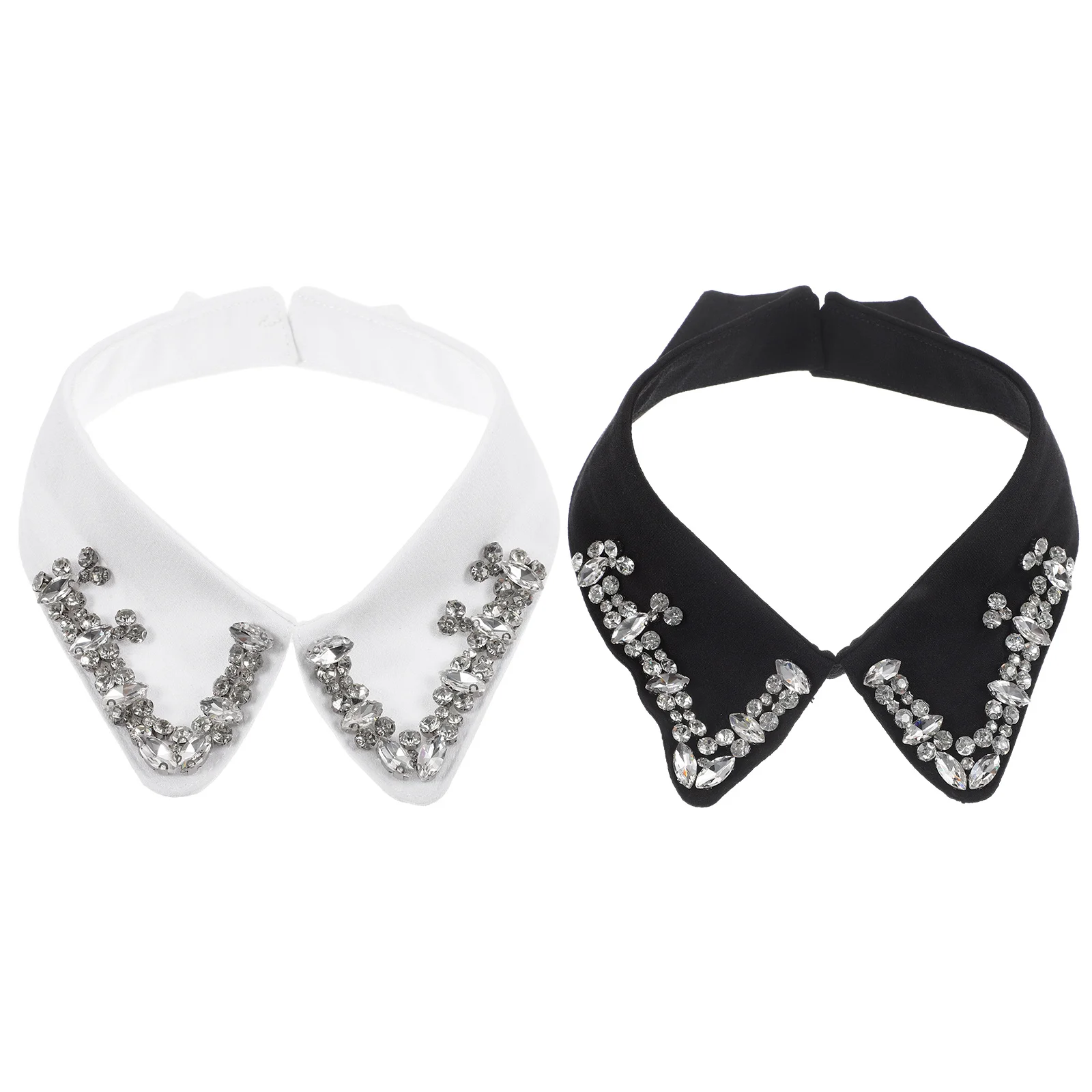 2Pcs False Collar Women Fashion Detachable Collar Rhinestone Blouse Shirt Accent Unique Outfit Enhancer Daily Wear Elegant Style