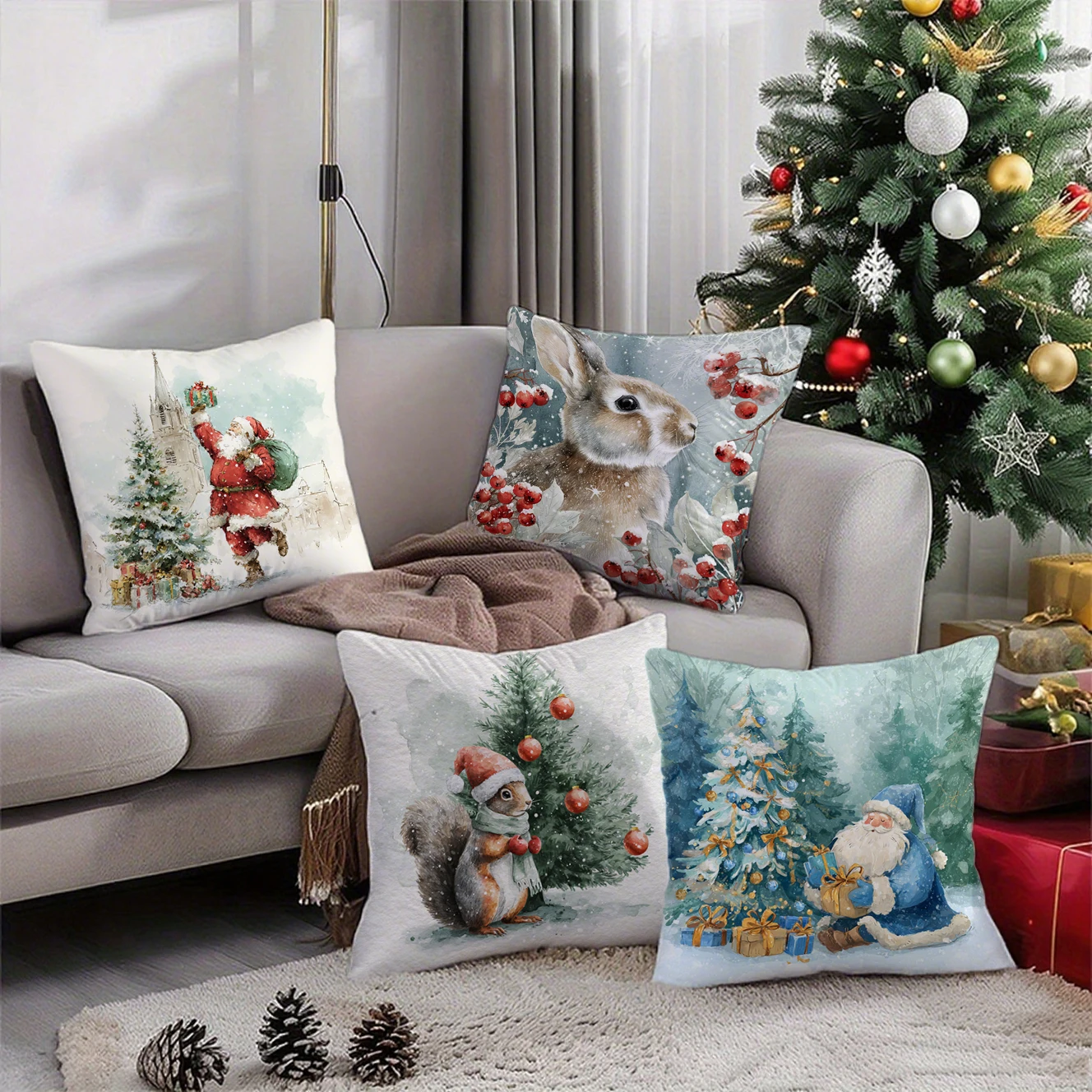 

Santa & Rabbit & Squirrel PillowcasesSuitable for sofa car bedroom decorative cushion cover pillow cover
