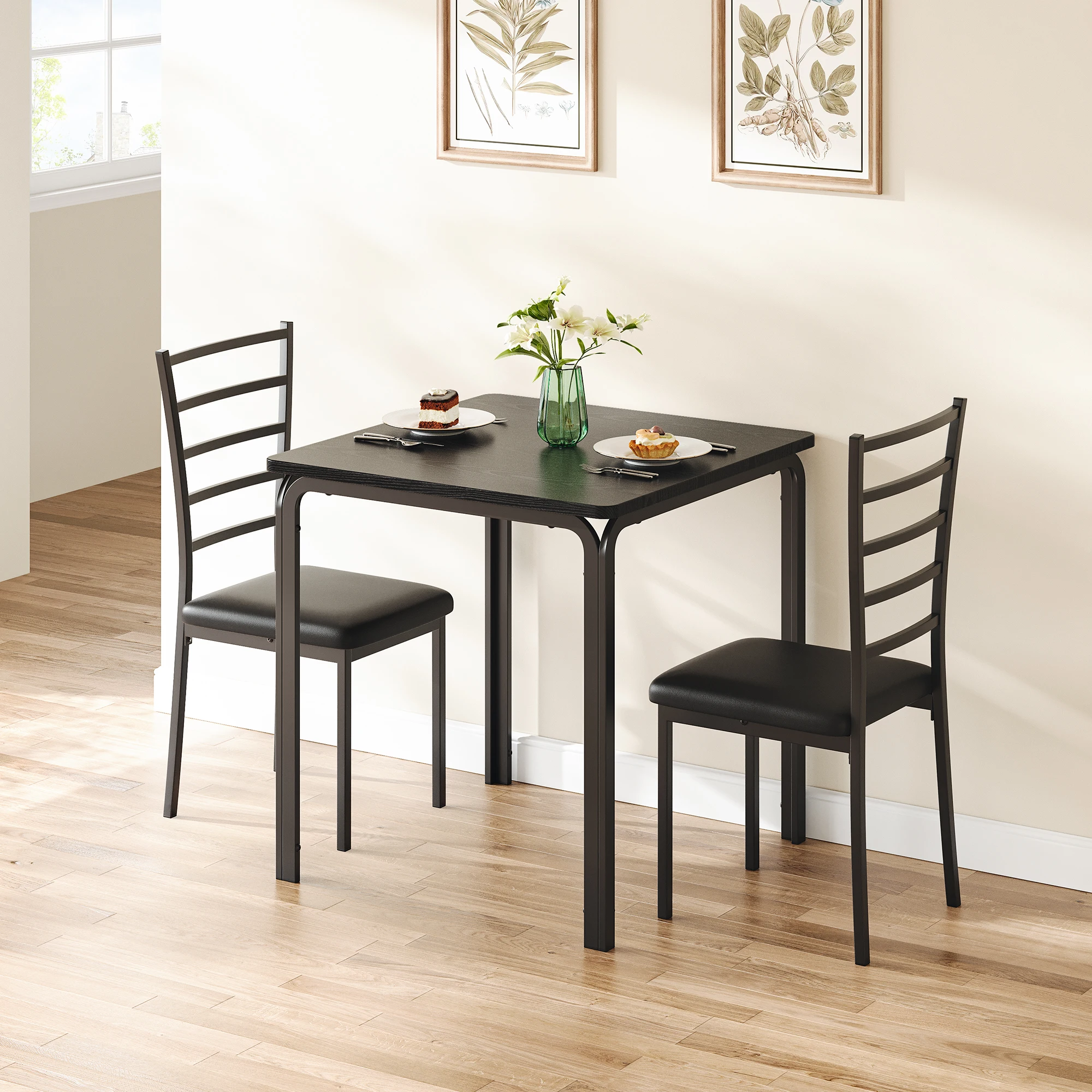 3-teiliges kleines Esstisch-Set, Küchentisch und 2 gepolsterte Stühle, Tischset, Wohnmöbel für Frühstück, Ecke, Esszimmer – Detail 3