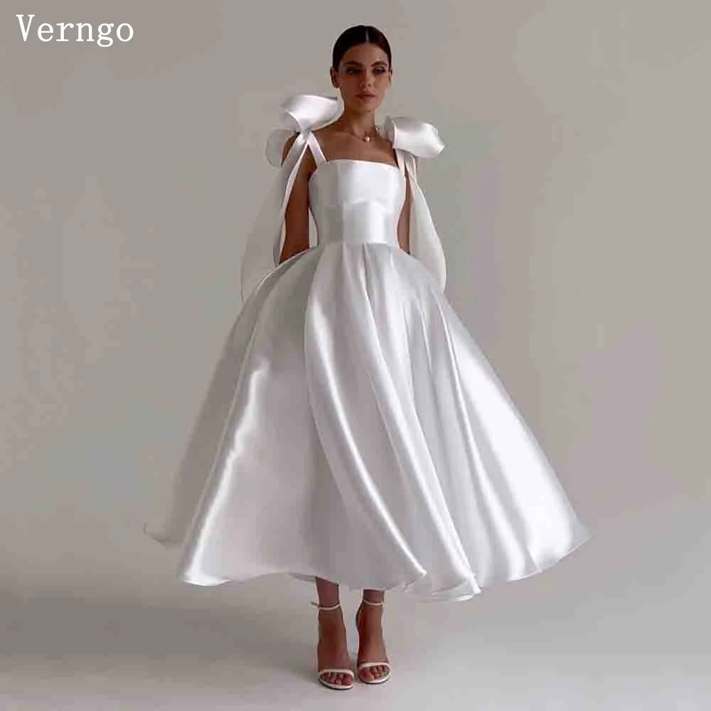 

Verngo lvory Satin Prom Gowns Square Collar Spaghetti Straps A-line Evening Dress Women Simple Classy Birthday Party Dress