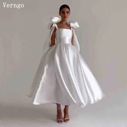 Verngo lvory Satin Prom Gowns Square Collar Spaghetti Straps A-line Evening Dress Women Simple Classy Birthday Party Dress