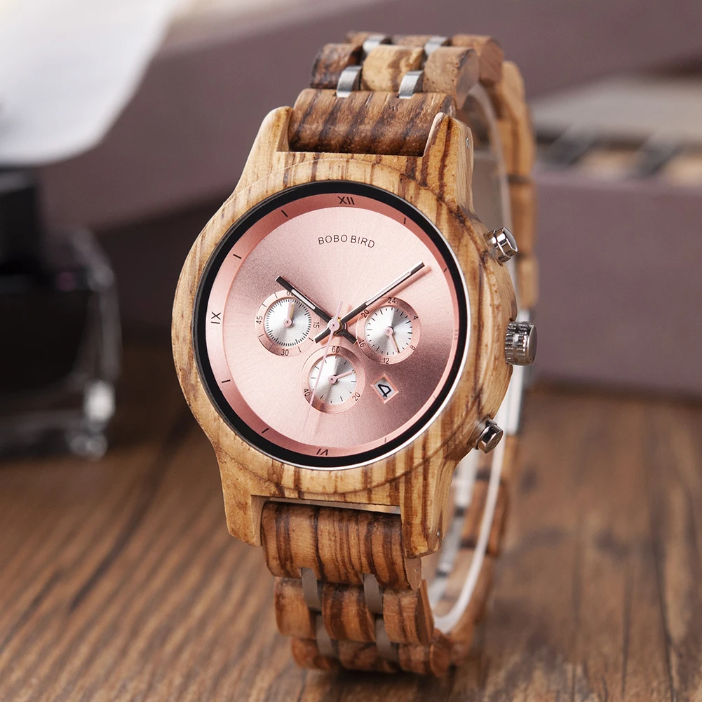 BOBO BIRD Damen uhren Luxus Holz uhren 3 Sub Dial Chronograph Geschenk für Damen Unterstützung OEM Drops hipping