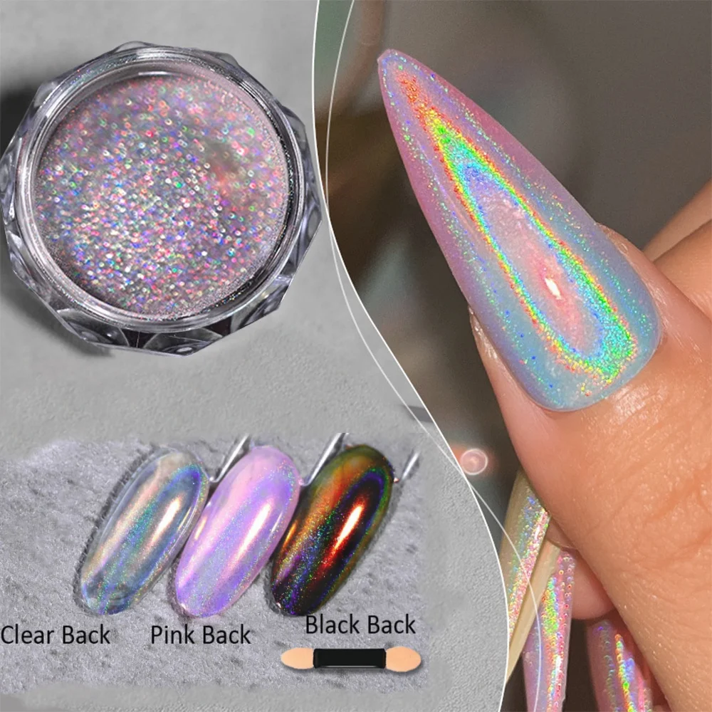 1Jar Laser Shining Rainbow Nail Glitter Ultra Fine Sparkly Holographics Nail Powder Rub Dusts Iridescent Chrome Nail Pigments #*