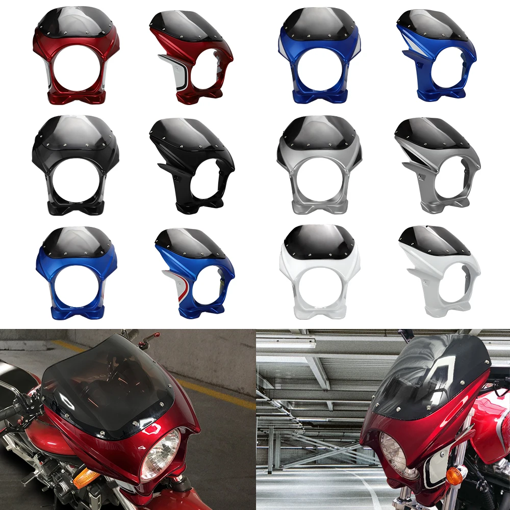 Motorcycle Front Headlight Fairing Cover Windshield Headgear For Honda CB400 Universal 7inc Headlamp Street Car Head Guide Cover