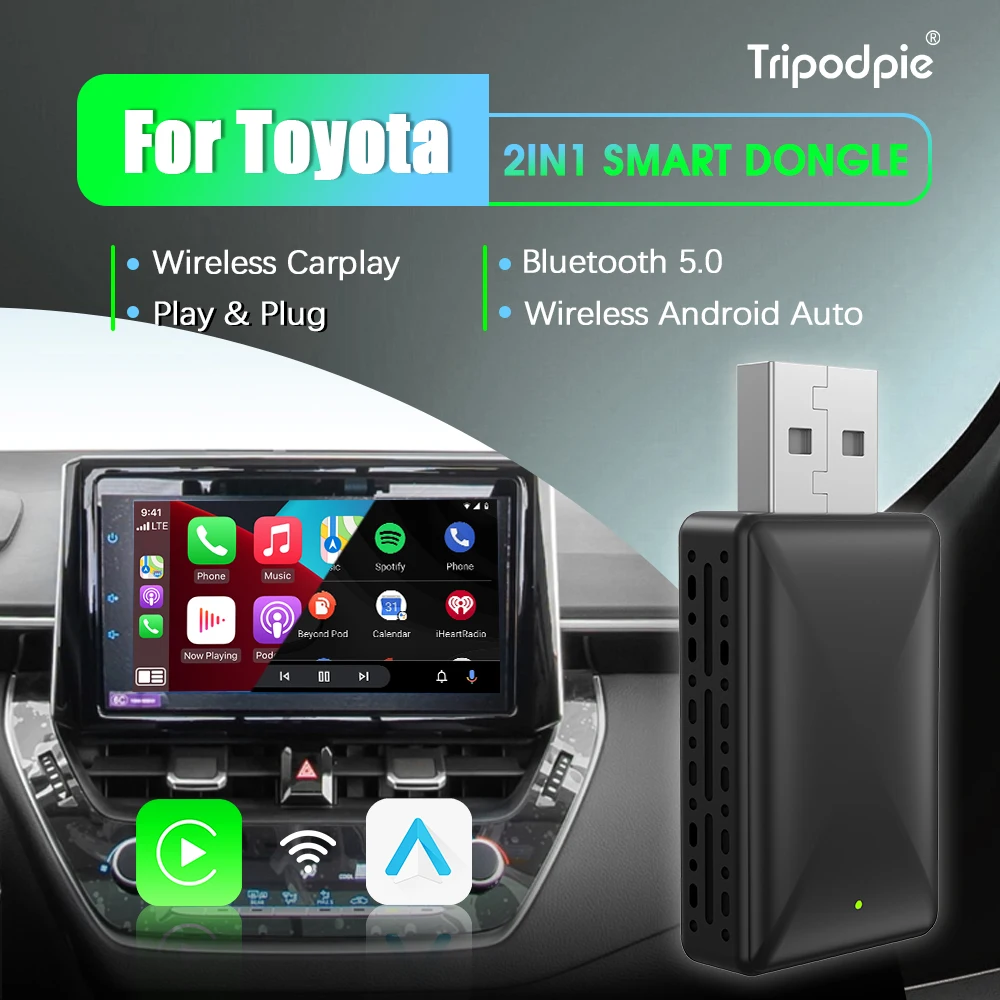 Wireless Android Auto Carplay Adapter 2in1 Smart Dongle Play&Plug For Toyota Aygo Avalon Camry C‑HR Sienna Prius GR Supra Yaris