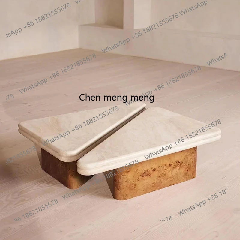 

Solid wood, natural travertine coffee table Living room Home combination tea table Homestay reception Marble table