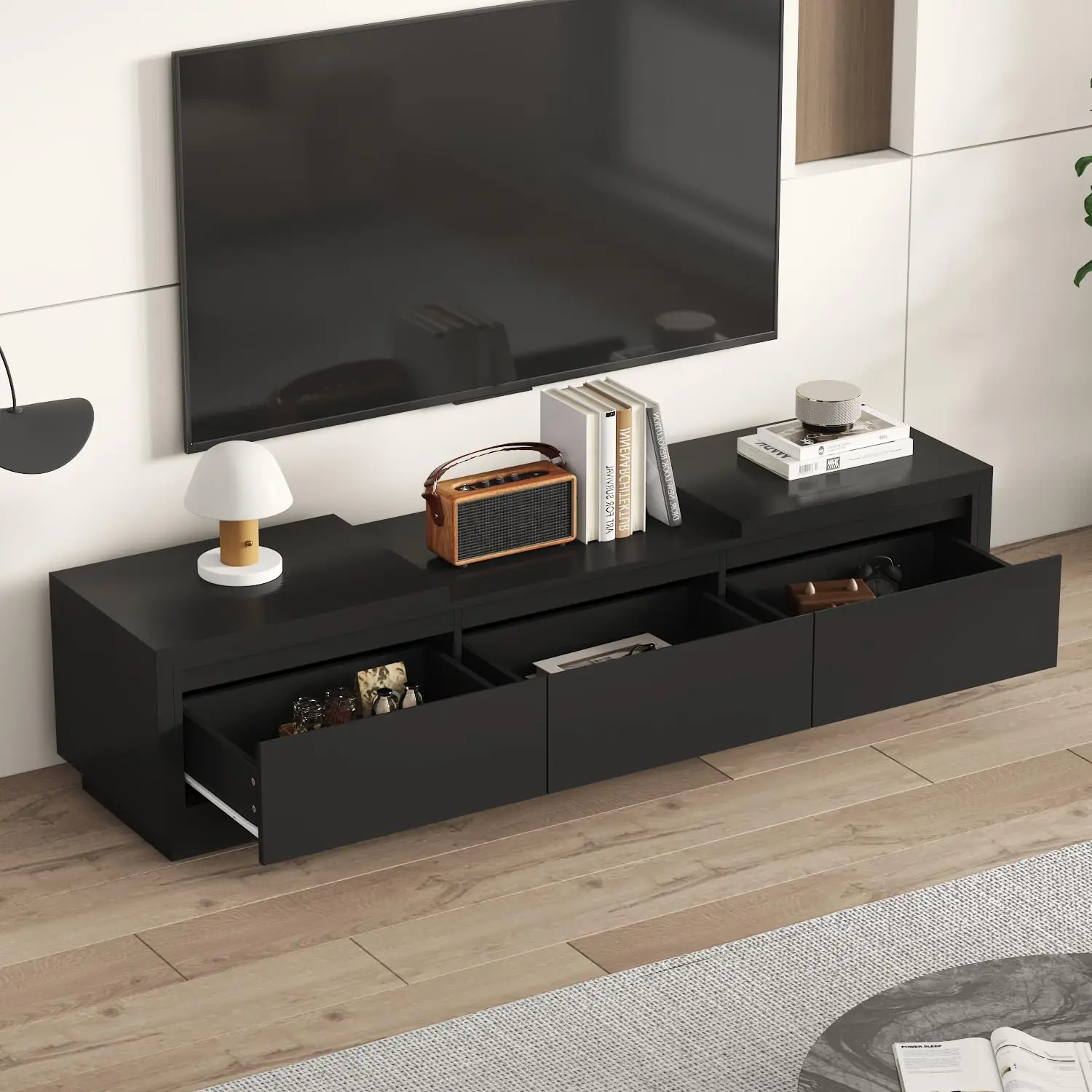 Deformable TV Console With 3 Drawers, Modern Extendable TV Stand In Stretch Of 65
