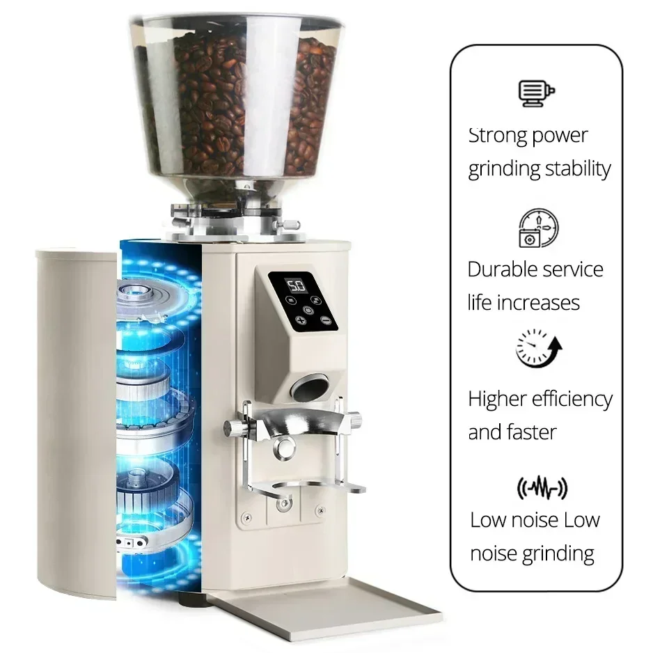 220V Electric Coffee Grinder 64mm Imported Carbon Steel Burrs Touch Operation Timing Quantitative Electric Coffee Mills