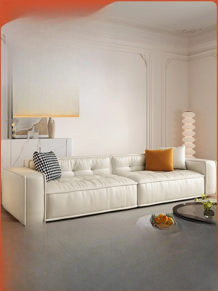 

Tofu cubes toast sofa living room modern light luxury small apartment three-person cream wind net red leather sofa straight row