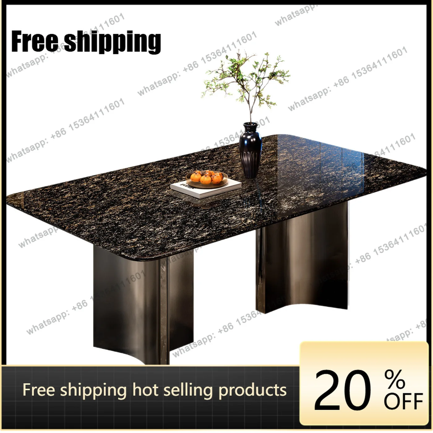 YJ natural luxury stone dining table household high-end platinum diamond luxury stone dining table light luxury villa high-end