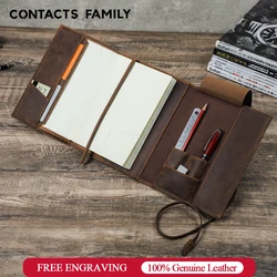 CONTACTS FAMILY Funda de cuero genuino para viajeros Vintage, funda para cuaderno, diario, cuaderno de bocetos, funda de libro hecha a mano, regalo DIY