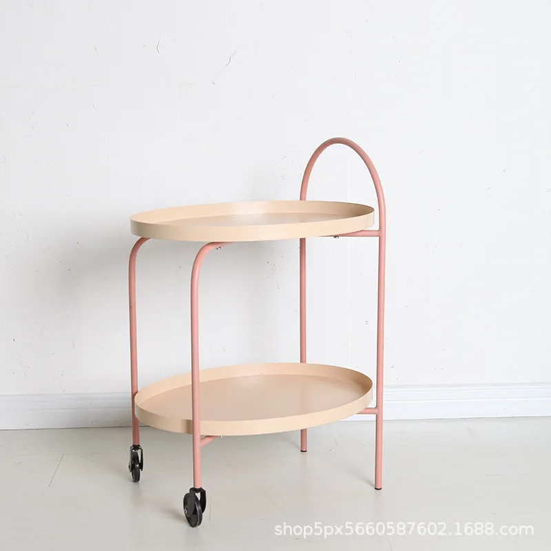 Nordic fashion storage shelf, double-layer circular tray, storage corner table, movable circular small cart side table