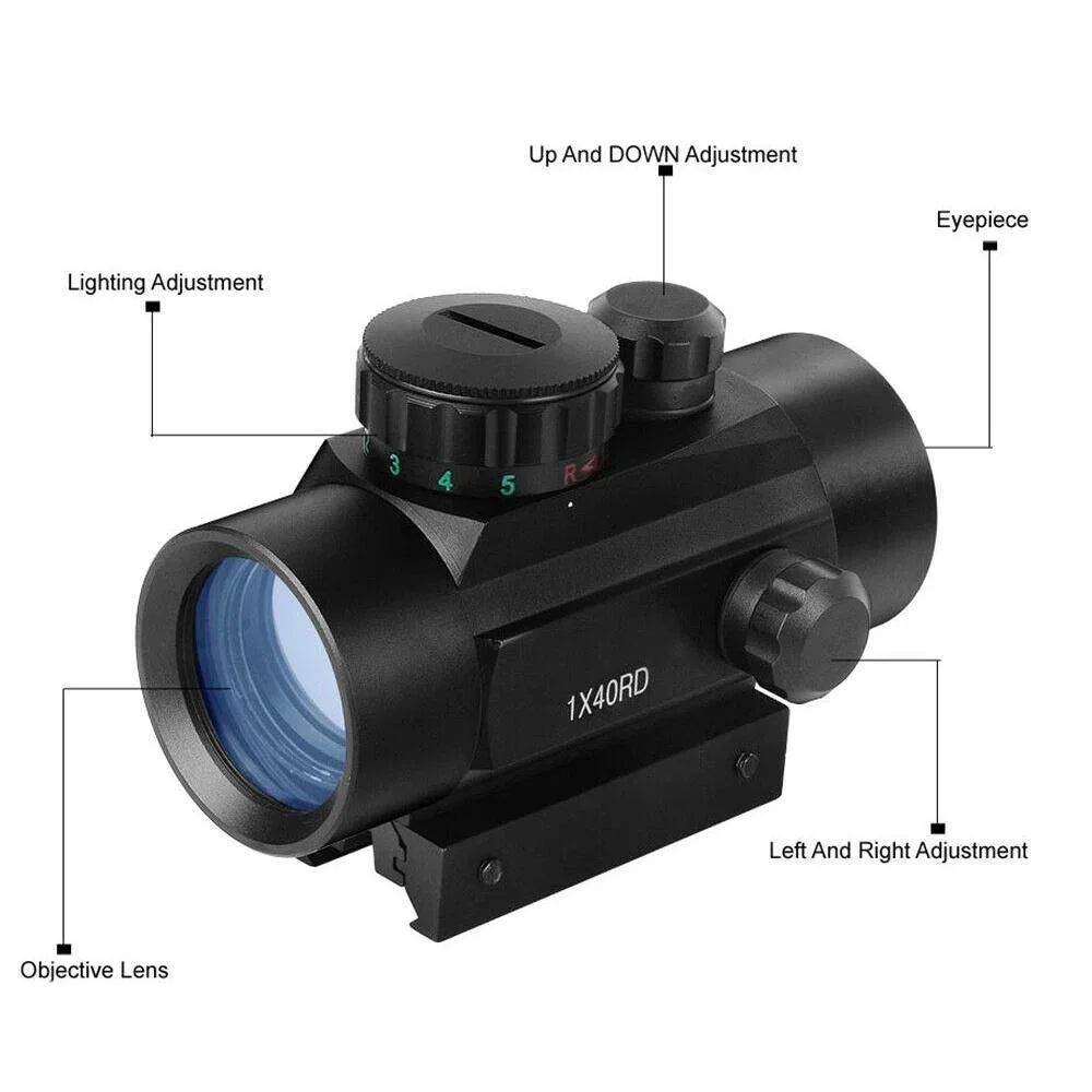 전술 광학 알루미늄 합금 레드 및 그린 도트 사이트 스코프, 11mm 20mm 레일 마운트 에어소프트 사냥 전쟁 게임용, 1*30/40