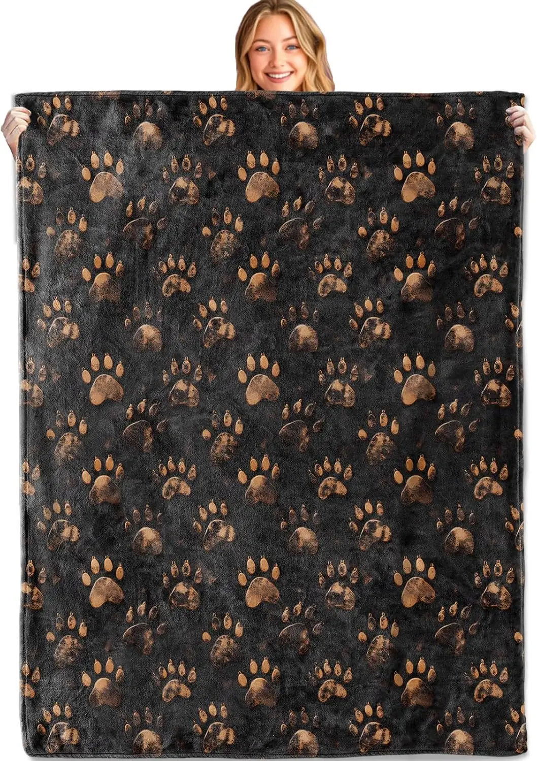 Bear Paw Print Throw Blanket,50x60in,Soft,Lightweight Flannel,Animal Lovers Dark Blankets - Gifts for Kids Women Girls,for Couch Office Travel,Home Living Room Farmhouse Decor