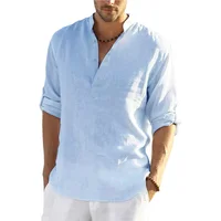 Nouveaux hommes Blouse décontractée coton lin chemise hauts amples à manches longues t-shirt printemps automne décontracté belles chemises pour hommes 3