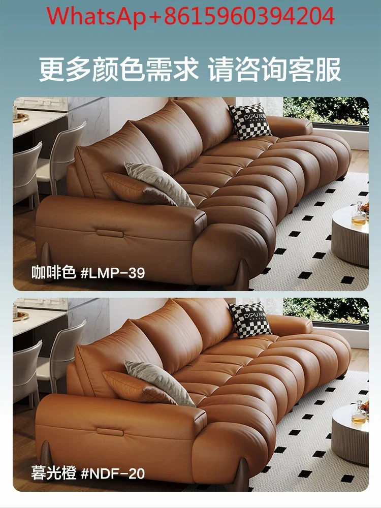 Retro leather sofa living room simple modern Italian light luxury 2025 new straight row black cowhide sofa