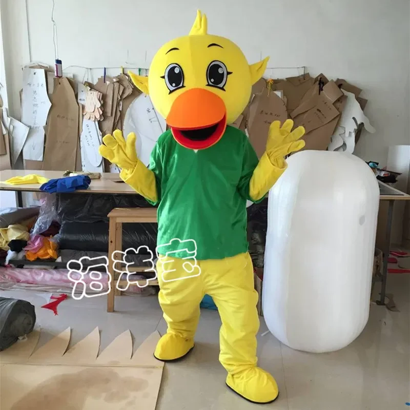 Christmas Cute Cartoon Duck Mascot Costume Duck With Green Shirt Cosplay Mascot Costumes Fancy Dress Halloween Party Advertisin