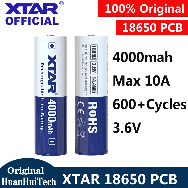Batterie XTAR INR 18650 PCB 4000mAh 10A 3.6V avec circuit de protection, haute capacité, rechargeable, longue durée, pour lampes de poche, originale.