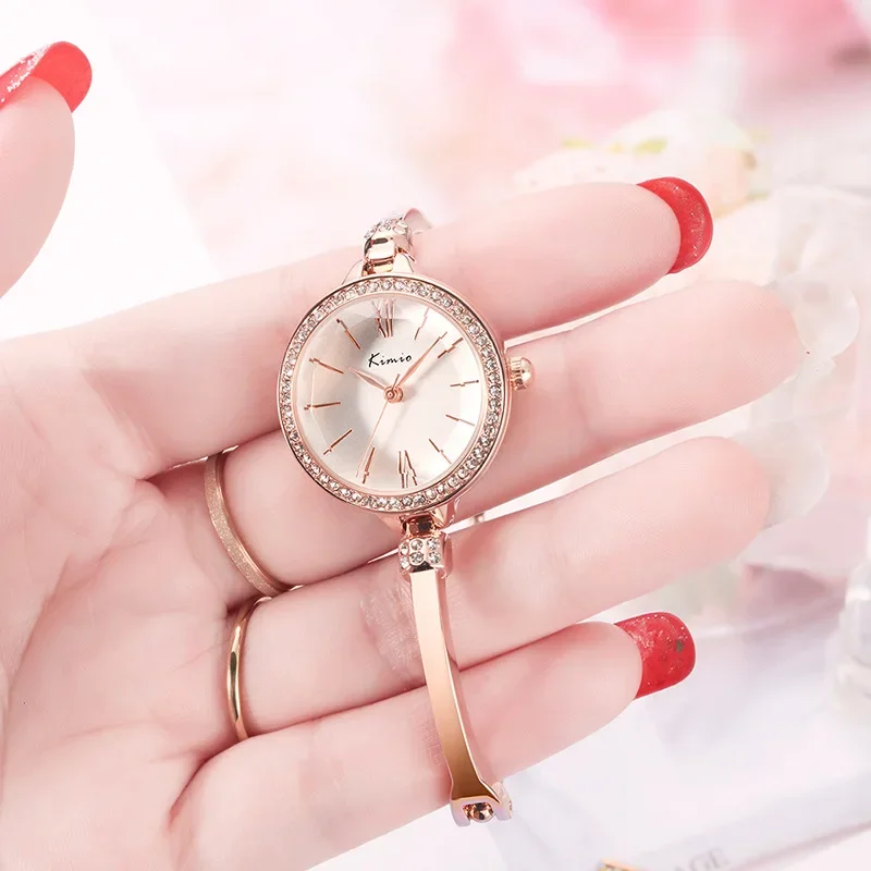 High Quality Luxury Fashion Thin Chain Rhinestone Bracelet for Women Watches Stainless Steel Quartz Diamonds Wristwatches