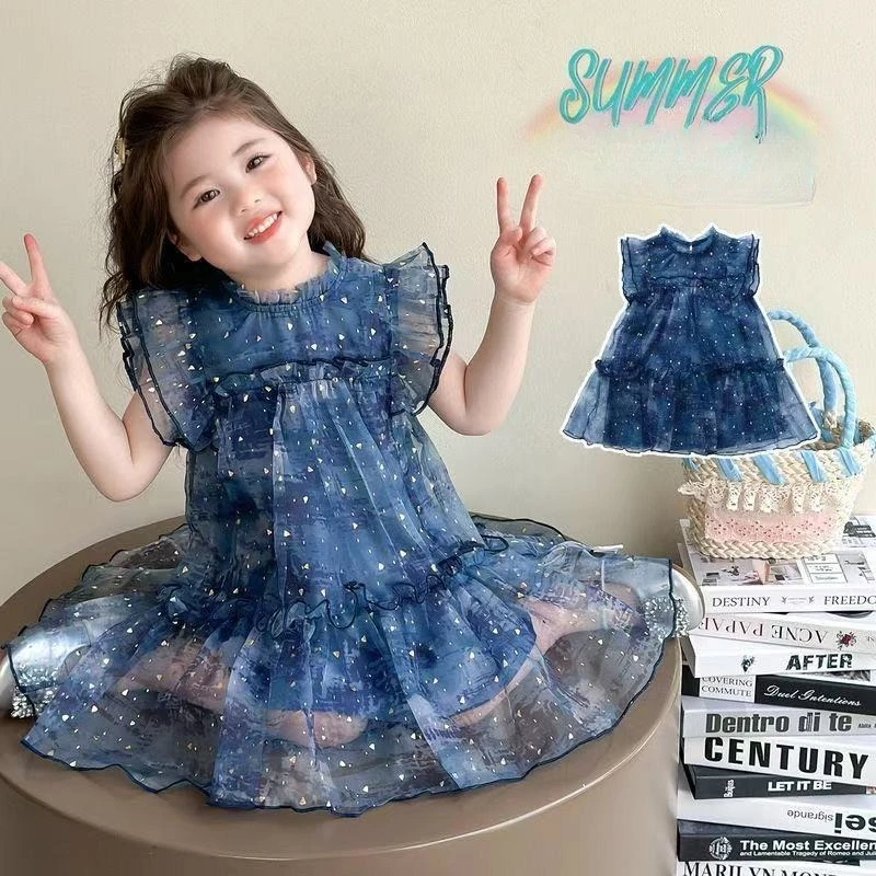 2025年夏新作-女の子用おしゃれシフォンドレス-ベビー女の子用プリンセス風サマードレス-ノースリーブドレス