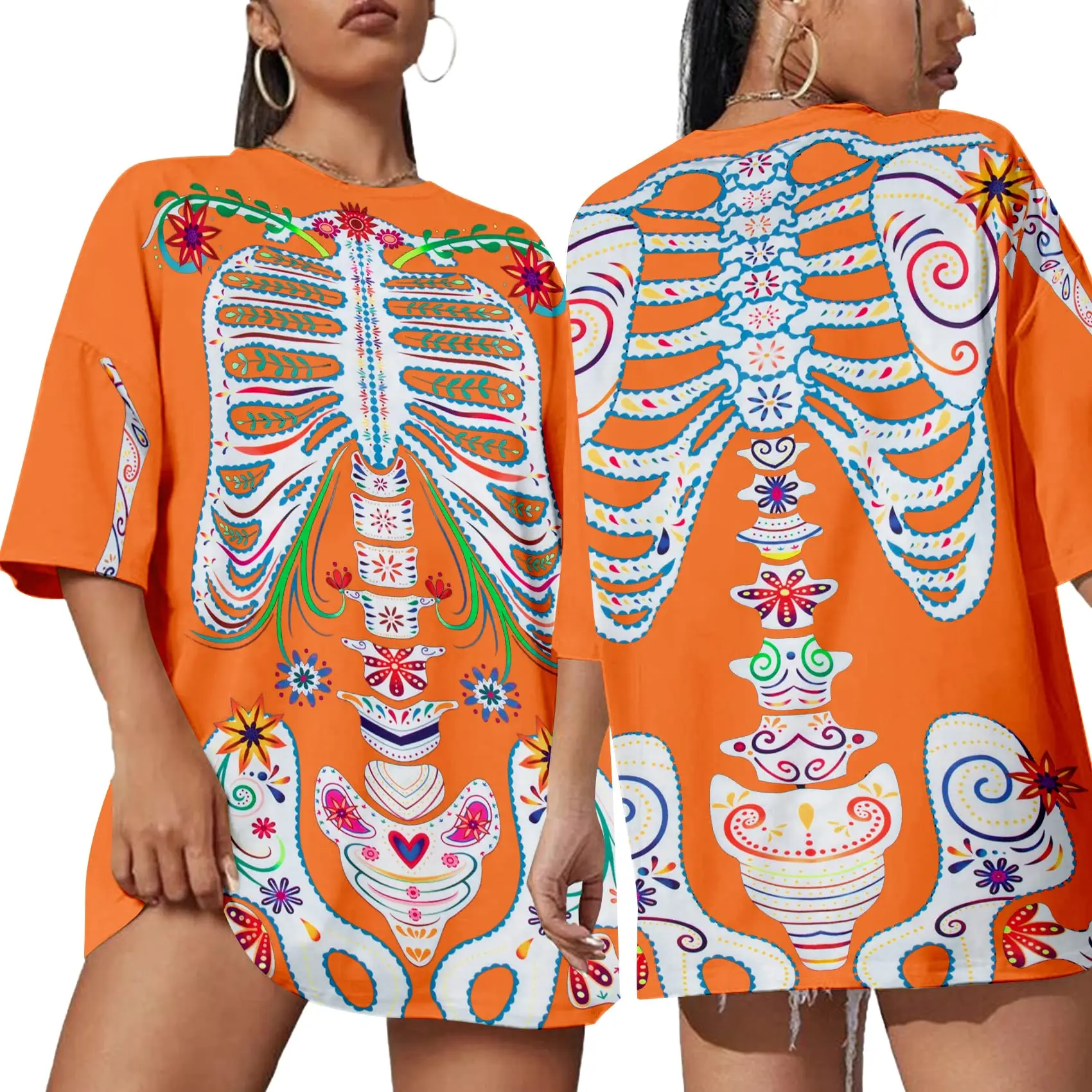 T-shirt Dia De Los Muertos da donna T-shirt stampate con scheletro di zucchero Pullover del Giorno dei Morti Top Abito di Halloween