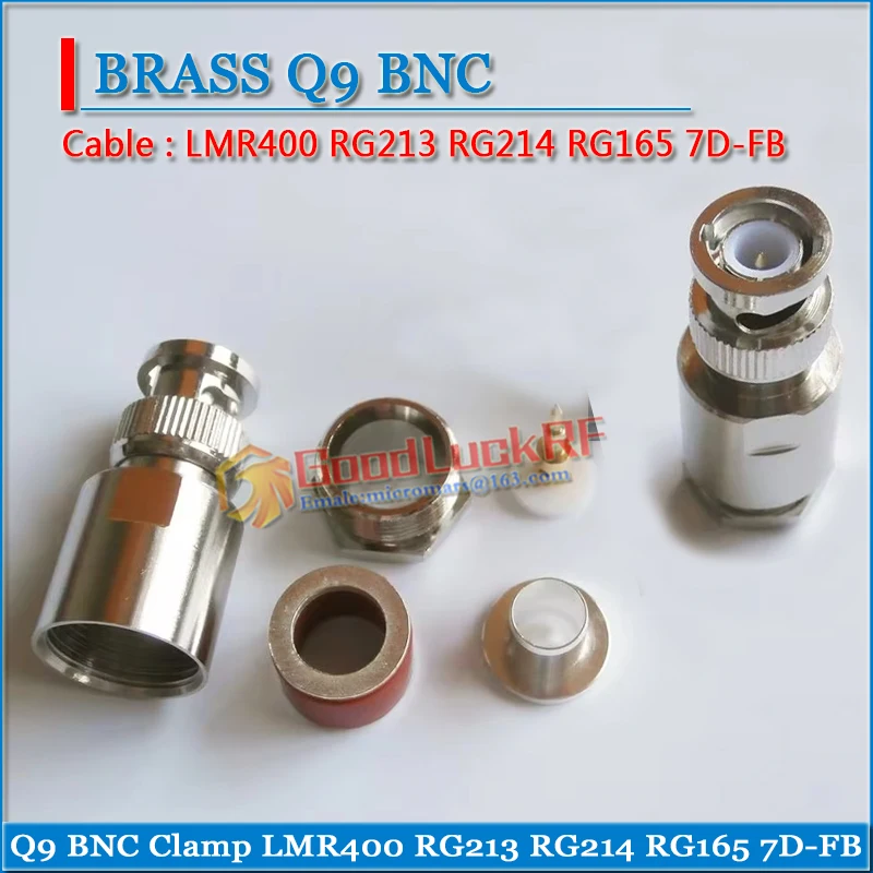 RF Q9 BNC Connector BNC Male plug Clamp Solder For LMR400 RG213 RG214 RG165 7D-FB Cable Straight Nickel Plated Brass Adapters