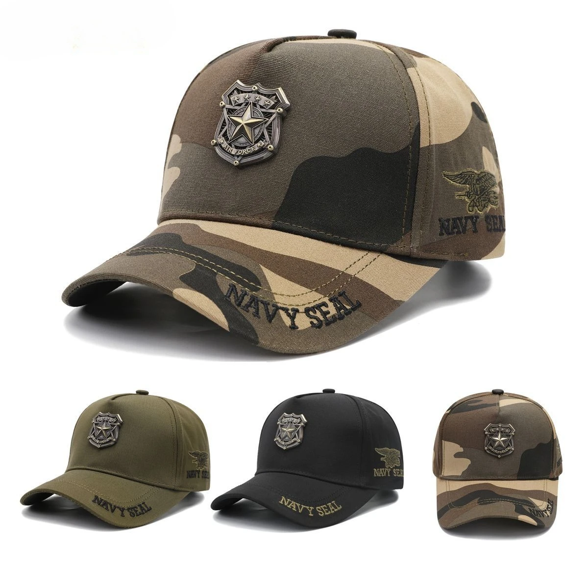 Metallic Camo Baseball Cap Men Army Green Star Pattern Tall Crown High Profile Unisex Outdoor Sun Hat Daily Fall Winter