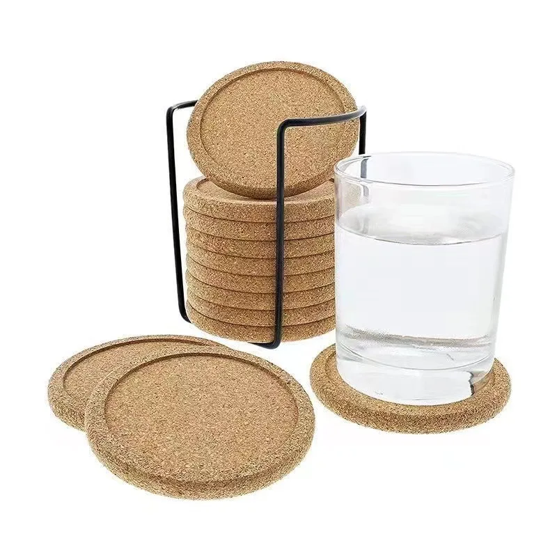 

4Pcs 10cm Diameter Natural Cork Coasters Anti-Slip Design for Drinkware Dining Table Wine Glasses Hot and Cold Beverages