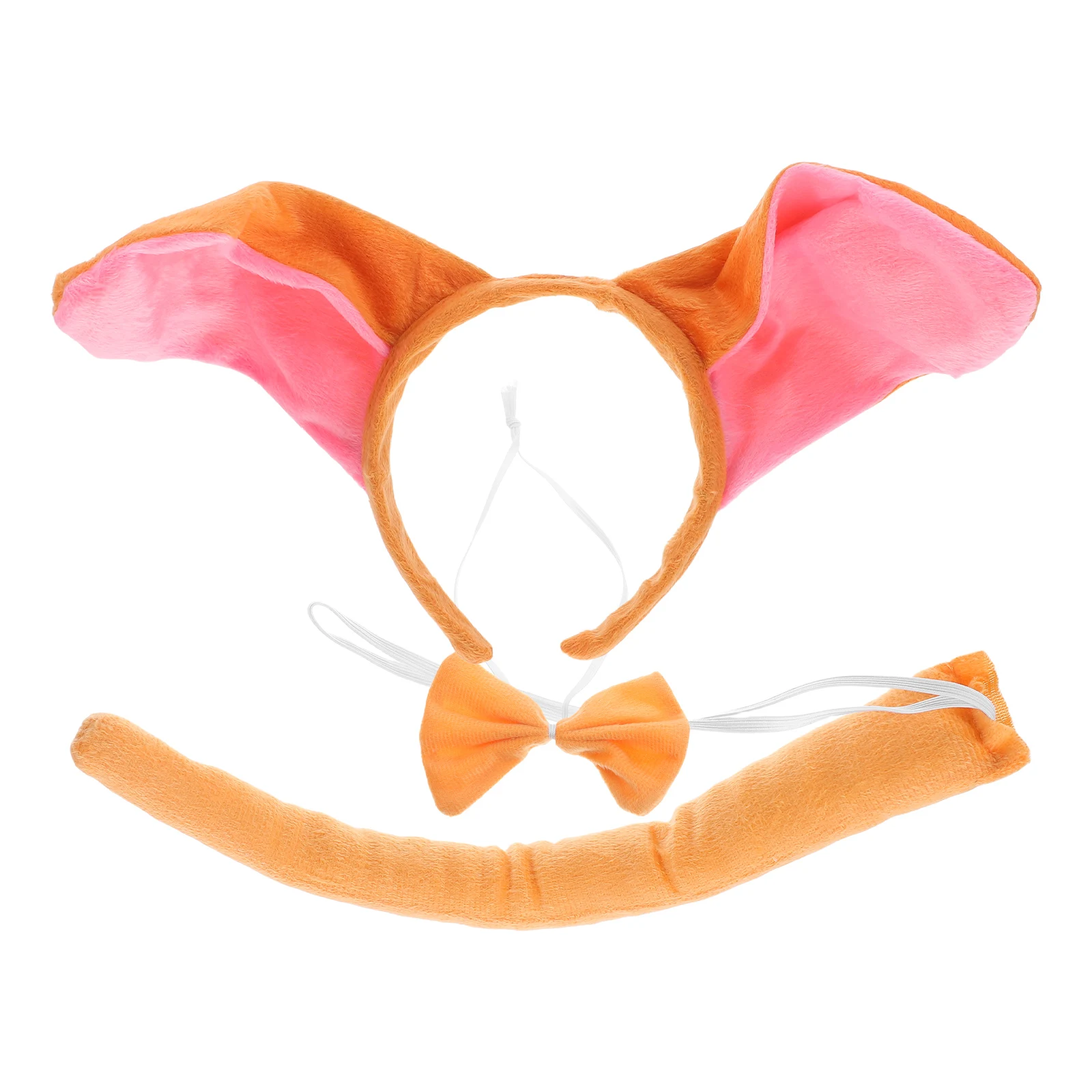 2Sets Donkey Ears and Tail Headband Bowtie Kids Costume Animal Accessories Soft Comfy Party Cosplay Birthday Halloween