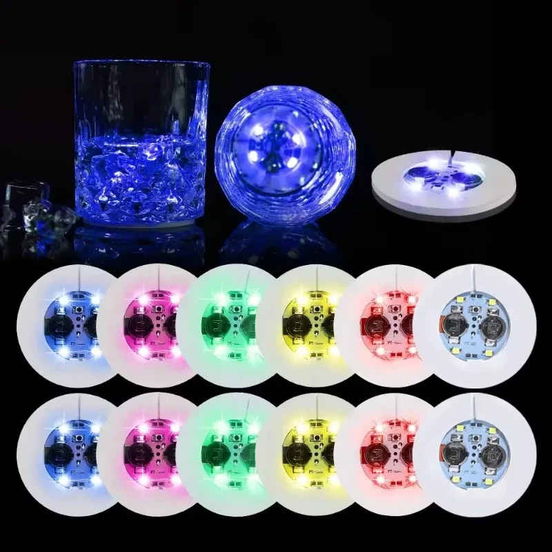 LED Coaster Sticker Luminous Drinking Glass Cup Pads Lamp Colorful Glowing Wine Bottle Mats Bar Cocktail Drink Cups Mats Sticker
