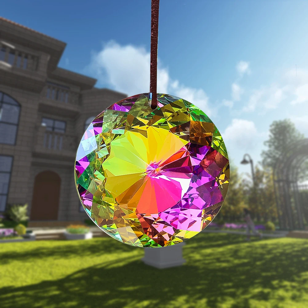 

45mm Colorful Crystal Mandala Sun Catcher Pendant Courtyard Light Collection Hang Faceted Glass Prism Bauhinia Flower Wind Chime